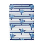 花エレガント柄ストライプ単色ブルー バスマット (正面縦)