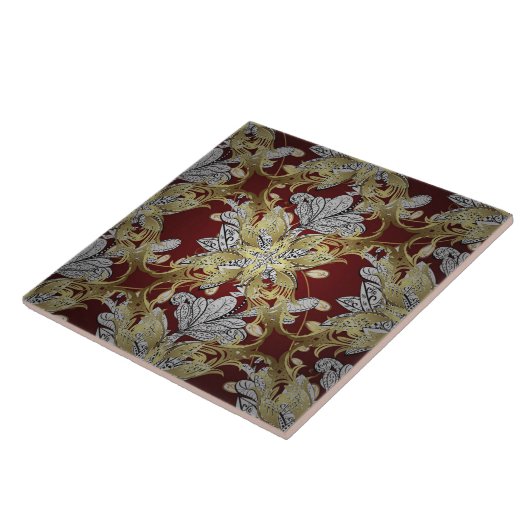 花エレガント柄ニュートラルカラー金ゴールド素子 タイル (側面)