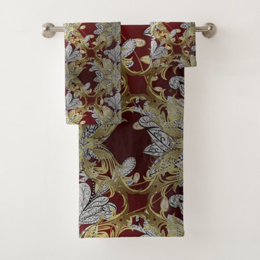 花エレガント柄ニュートラルカラー金ゴールド素子 バスタオルセット (インサイチュ)