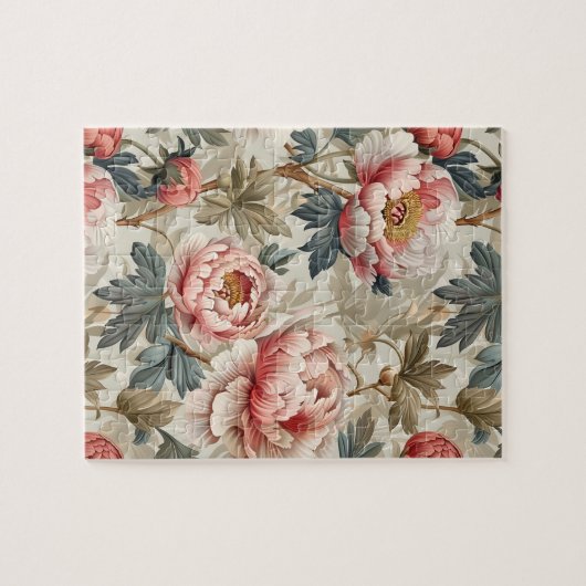 花エレガント柄ピンク淡い色のの牡丹 ジグソーパズル (横)