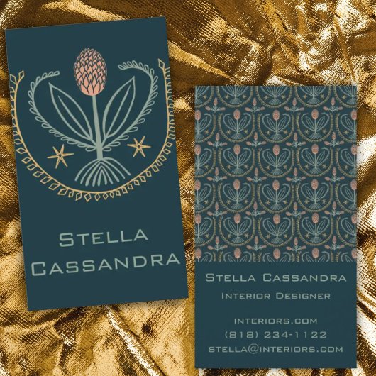 花エレガント柄ルシルイタイル深い緑 名刺