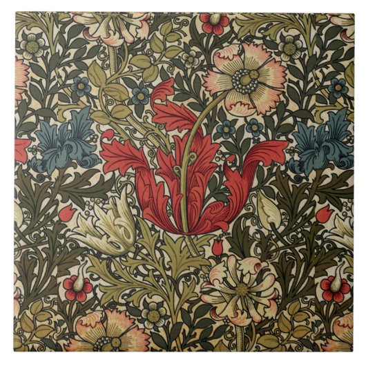 花エレガント柄ヴィンテージジョン・ヘンリー・デアール タイル (正面)