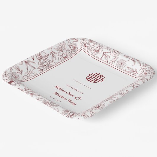 花エレガント柄二重西中国の結婚海 ペーパープレート (傾斜あり)