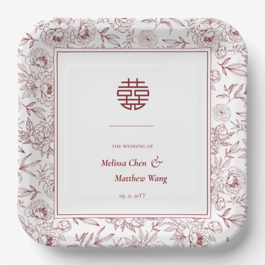花エレガント柄二重西中国の結婚海 ペーパープレート (正面)