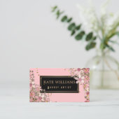 花エレガント柄14種エレガント、ピンク色 名刺 (スタンド正面)