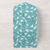 花エレガント柄 – ティール(緑がかった色)&ホワイトボタニカル オールインワン招待状 (外側)