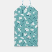 花エレガント柄 – ティール（緑がかった色）&ホワイトボタニカル ギフトタグ (正面)