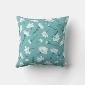 花エレガント柄 – ティール（緑がかった色）&ホワイトボタニカル クッション (裏面)