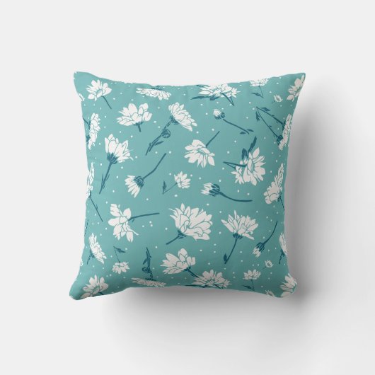 花エレガント柄 – ティール(緑がかった色)&ホワイトボタニカル クッション (裏面)