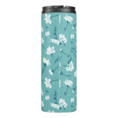 花エレガント柄 – ティール（緑がかった色）&ホワイトボタニカル タンブラー (裏面)