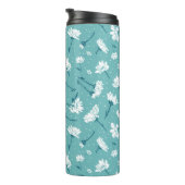 花エレガント柄 – ティール（緑がかった色）&ホワイトボタニカル タンブラー (回転右)