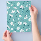 花エレガント柄 – ティール（緑がかった色）&ホワイトボタニカル チラシ (手)