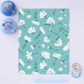 花エレガント柄 – ティール（緑がかった色）&ホワイトボタニカル チラシ (シングル)