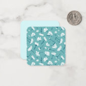 花エレガント柄 – ティール(緑がかった色)&ホワイトボタニカル ノートカード (正面/裏面インサイチュ)