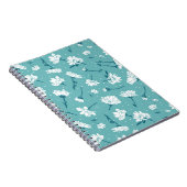 花エレガント柄 – ティール(緑がかった色)&ホワイトボタニカル ノートブック (右側)