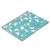 花エレガント柄 – ティール(緑がかった色)&ホワイトボタニカル ノートブック (左側)