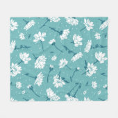 花エレガント柄 – ティール(緑がかった色)&ホワイトボタニカル フリースブランケット (正面(横))