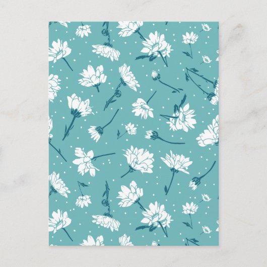 花エレガント柄 – ティール(緑がかった色)&ホワイトボタニカル ポストカード (正面)