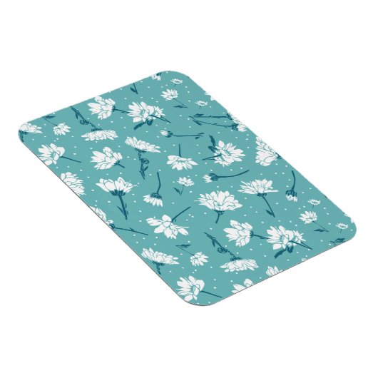 花エレガント柄 – ティール(緑がかった色)&ホワイトボタニカル マグネット (右側)