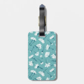 花エレガント柄 – ティール(緑がかった色)&ホワイトボタニカル ラゲッジタグ (裏面縦)
