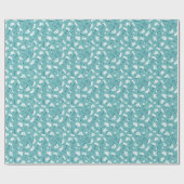 花エレガント柄 – ティール（緑がかった色）&ホワイトボタニカル ラッピングペーパー (フラット)