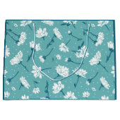 花エレガント柄 – ティール（緑がかった色）&ホワイトボタニカル ラージペーパーバッグ (正面)