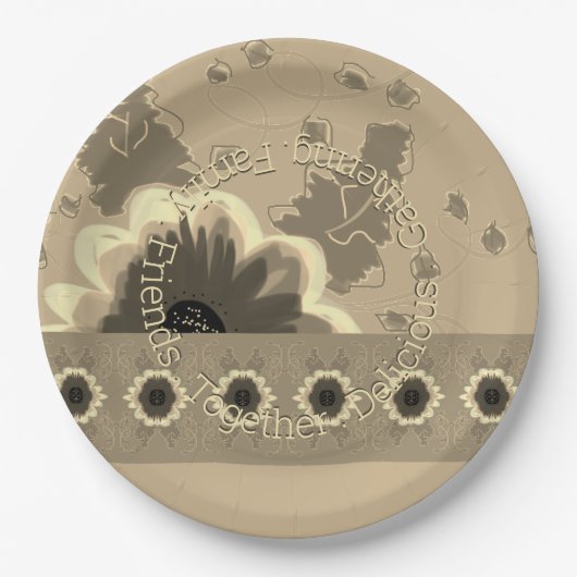 花エレガント柄 ペーパープレート (正面)