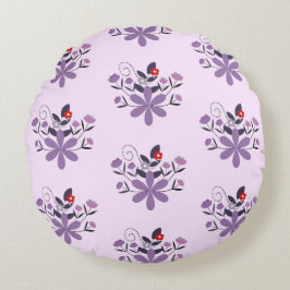 花エレガント柄（紫バイオレット灰色） ラウンドクッション