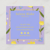 花エレガント柄 – 黄色と青の花， スクエア名刺 (裏面)