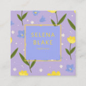 花エレガント柄 – 黄色と青の花， スクエア名刺 (正面)