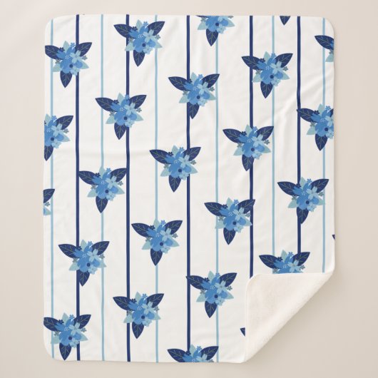 花エレガント模様ストライプ単色ブルー シェルパブランケット (正面)