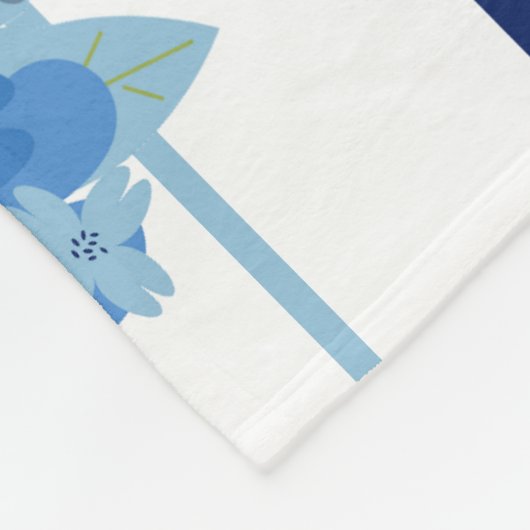 花エレガント模様ストライプ単色ブルー フリースブランケット (角)