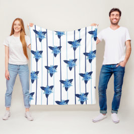 花エレガント模様ストライプ単色ブルー フリースブランケット