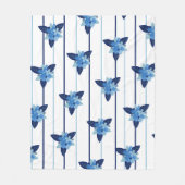 花エレガント模様ストライプ単色ブルー フリースブランケット (正面)