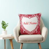 花エレガント模様付赤いハート枠 クッション (椅子)