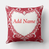 花エレガント模様付赤いハート枠 クッション (裏面)