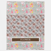 花エレガント水色カスタマイズ フリースブランケット (正面)