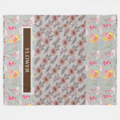 花エレガント水色カスタマイズ フリースブランケット (正面(横))