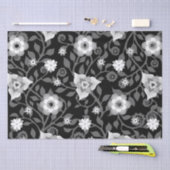 花エレガント渦巻形の柄ヴィンテージ黒グレー 薄葉紙 (クラフト)