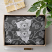 花エレガント渦巻形の柄ヴィンテージ黒グレー 薄葉紙 (ギフト)