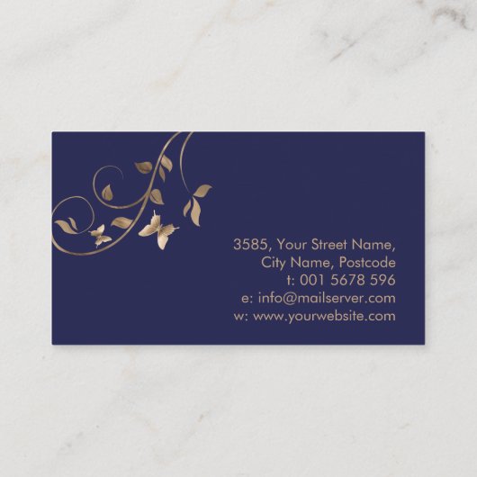 花エレガント生オーナメントパステル金ゴールド 名刺 (裏面)