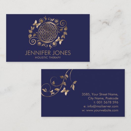 花エレガント生オーナメントパステル金ゴールド 名刺 (正面/裏面)