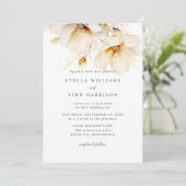 花エレガント白い黄色の金ゴールド結婚の 招待状 (スタンド正面)