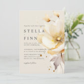 花エレガント白イエロー金ゴールドQRコード結婚s 招待状 (スタンド正面)