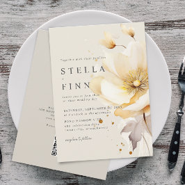花エレガント白イエロー金ゴールドQRコード結婚s 招待状