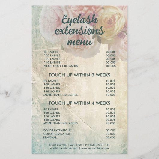 花エレガント目まつ毛メニューヴィンテージピンク牡丹 チラシ (正面)