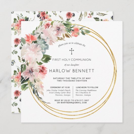 花エレガント第1回聖餐会招待状 招待状 (正面/裏面)