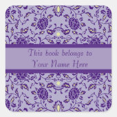 花エレガント紫色のダマスク スクエアシール (正面)
