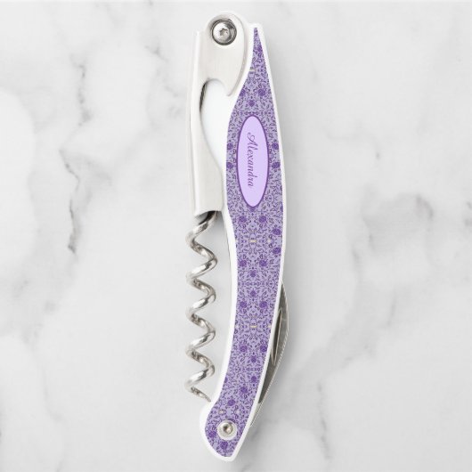 花エレガント紫色のダマスク ソムリエナイフ (正面)