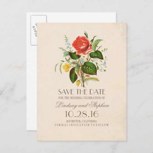 花エレガント絵を描のヴィンテージは日付を保存 案内ポストカード (正面/裏面)